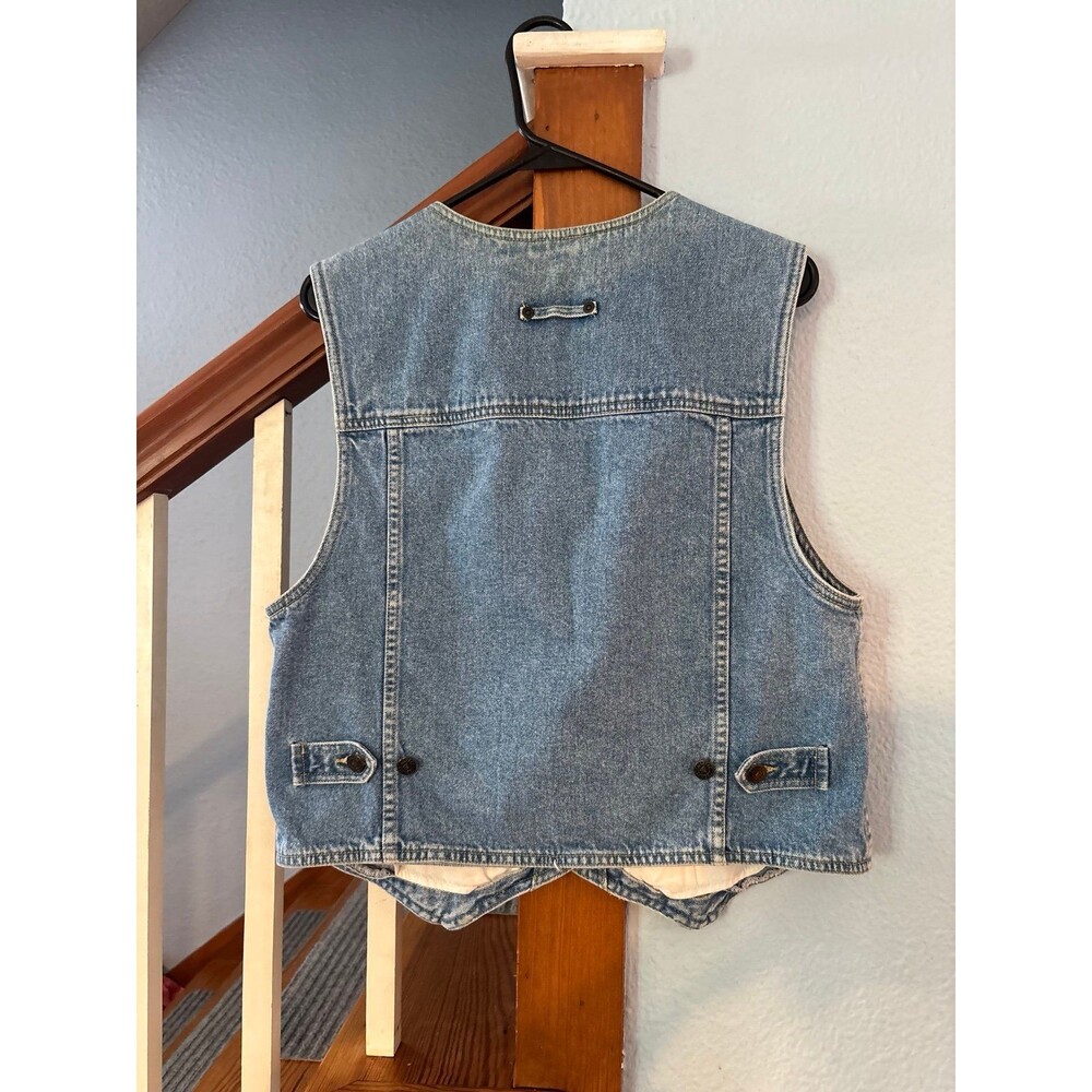Liz wear vintage blue jean denim vest cowgirl grunge button L cotton western - Picture 3 of 5